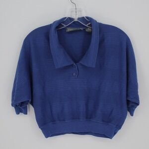Gitano Express Vintage Women's Blue Ribbed‎ Batwing Polo Sweatshirt Size M